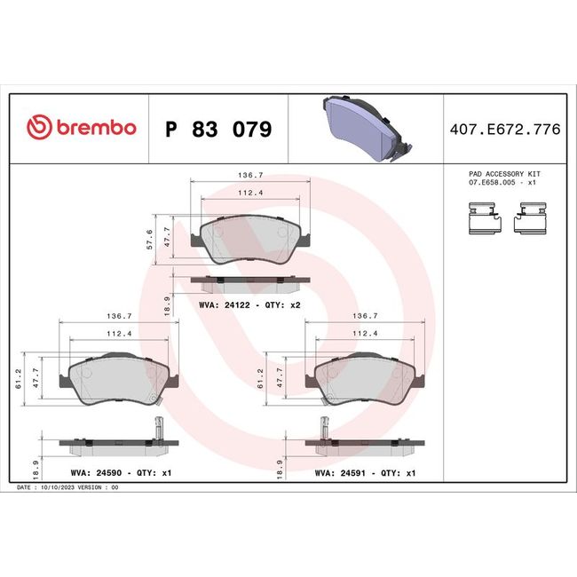Placute Колодки Toyota Auris 07- Front 19mm П BREMBO
