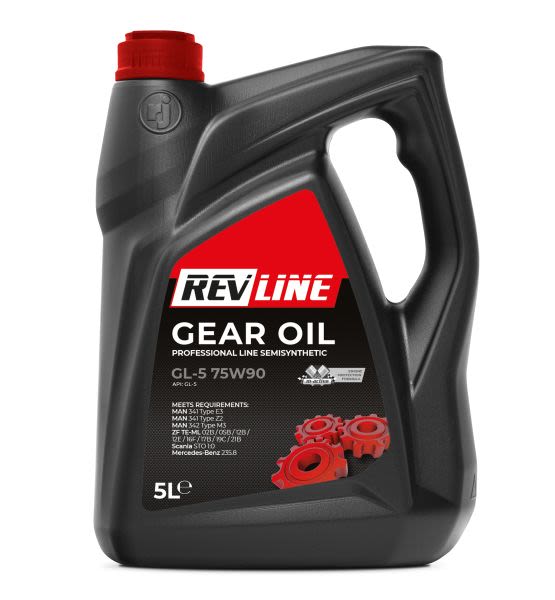 Ulei cutie transmisie / Трансмиссионное масло REV LINE GEAR OIL (5L) 75W90 ;API GL-5; MAN 341 E3; MAN 341 Z2; MAN 342 M3; MB 235.8; SCANIA STO 1:0; ZF TE-ML 02B; ZF TE-ML 05B; ZF TE-ML 12B; ZF TE-ML 12E; ZF TE-ML 16F; ZF TE-ML 17B; Z
